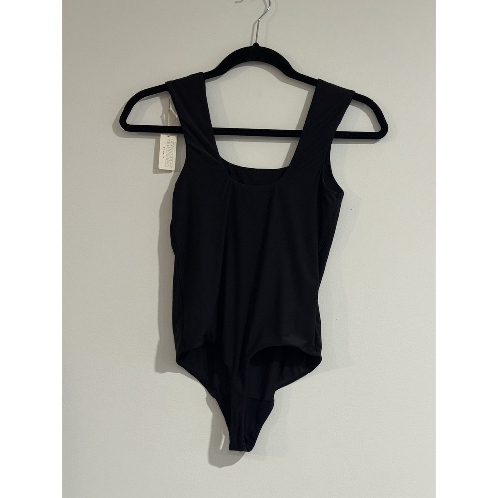 Aerie Smoothez Square Neck Bodysuit Black Tank  Style Womens Medium Thong NWT - Picture 2 of 4